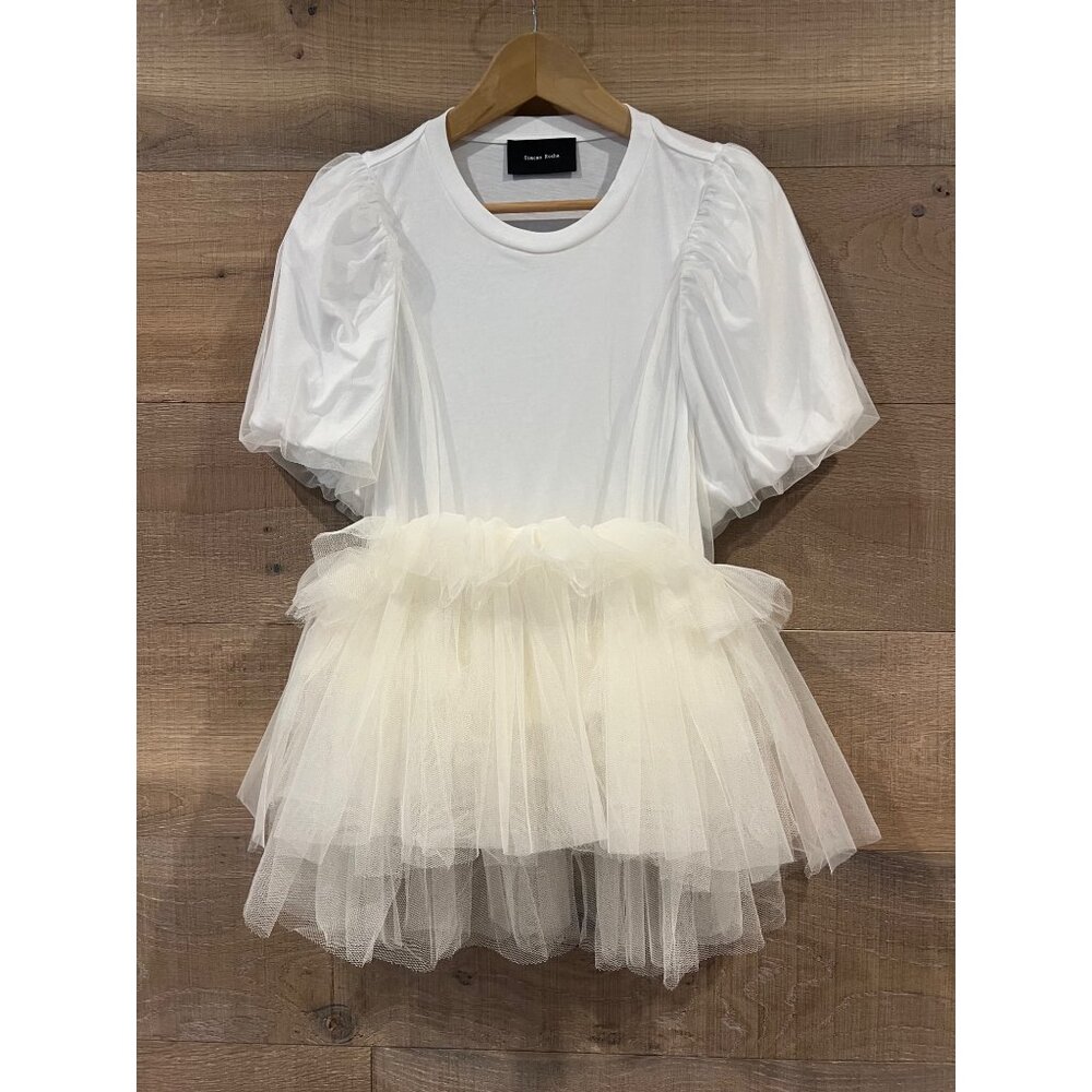 SIMONE ROCHA White Tulle Overlay Puff Sleeve Tutu top T-shirt size L - Picture 4 of 10
